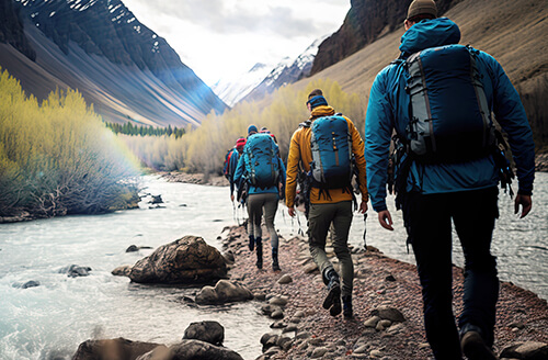 Group Of People Walking In Nature